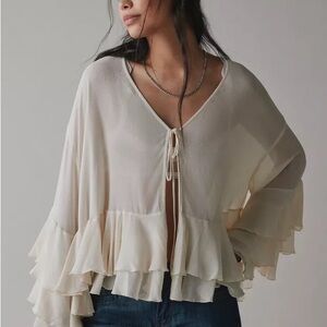 Urban Outfitters Twilla Ruffled Sheer Chiffon Tie-Front Flyaway Blouse